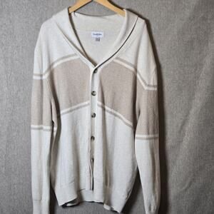 Goodfellow Men's Shawl Collared Cardigan Size XXL Tan and Cream Button Up Office
